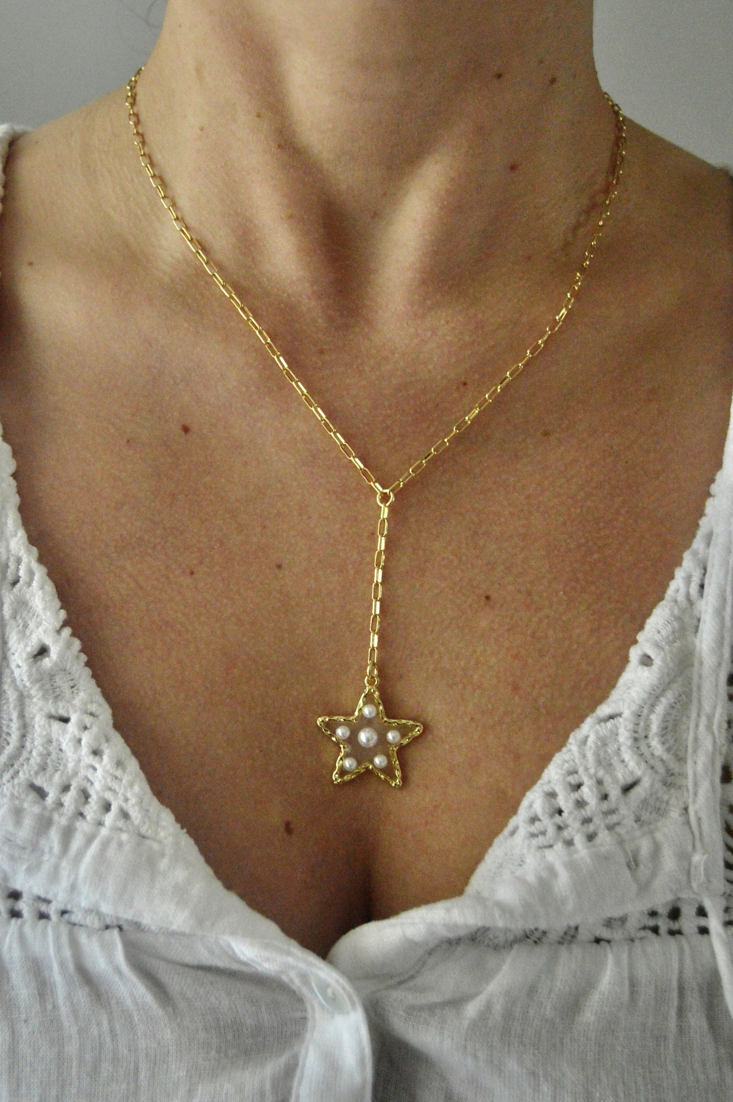 The Eleni Pearl Star Gold Y Necklace Alma Collective