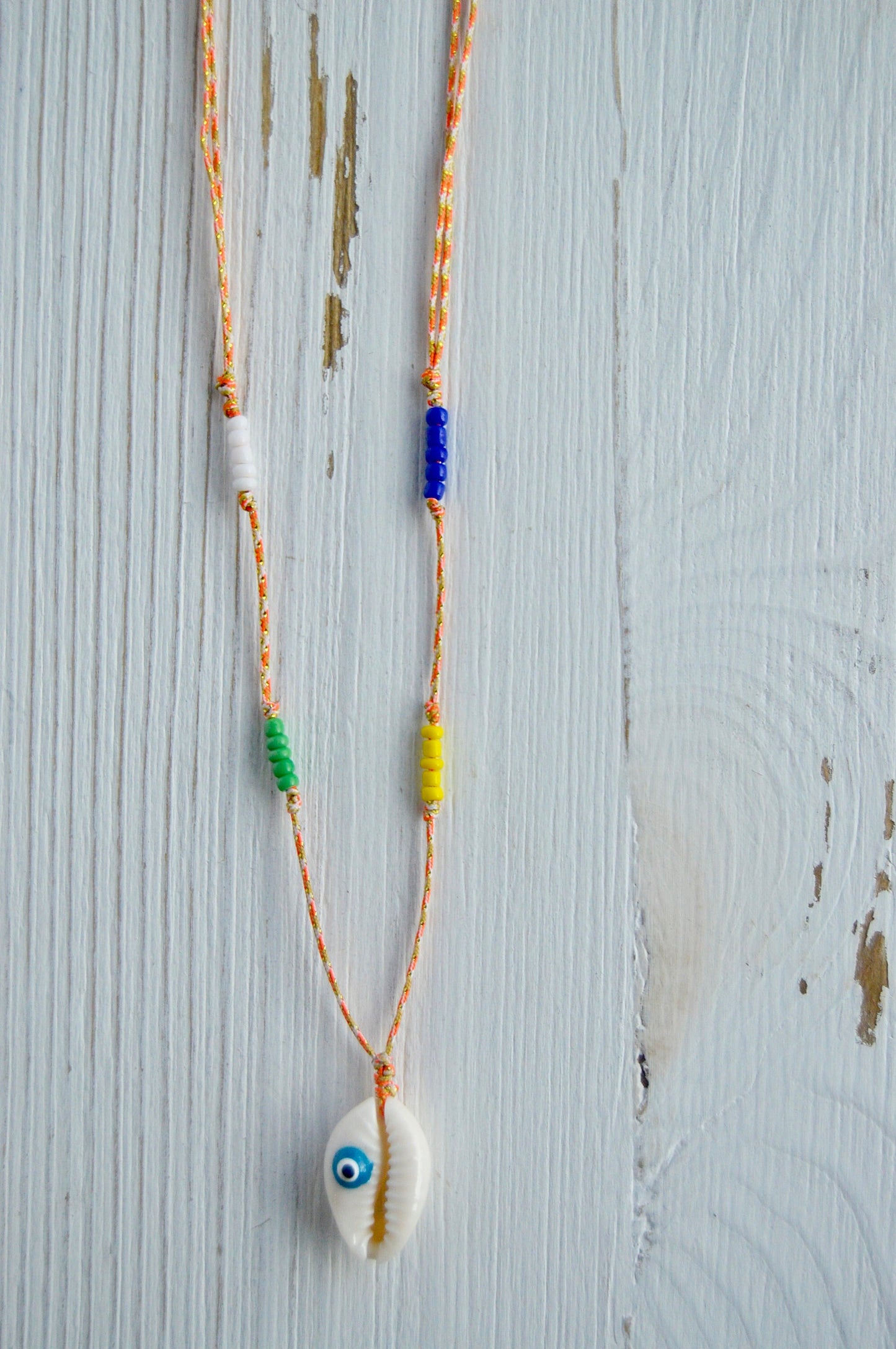 Evil Eye Cowrie Necklace Orange