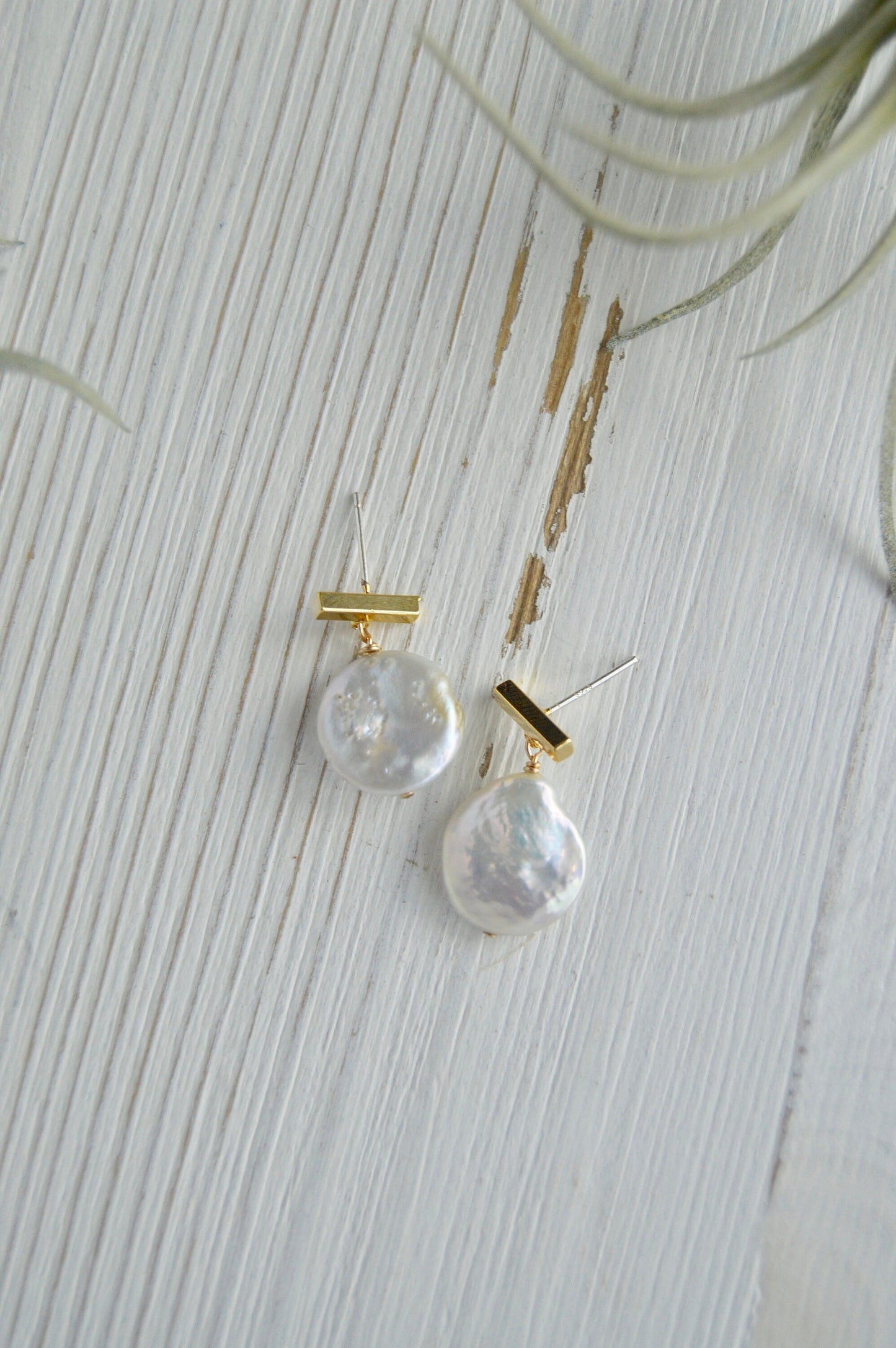 Pearl Coin Earrings Flatlay