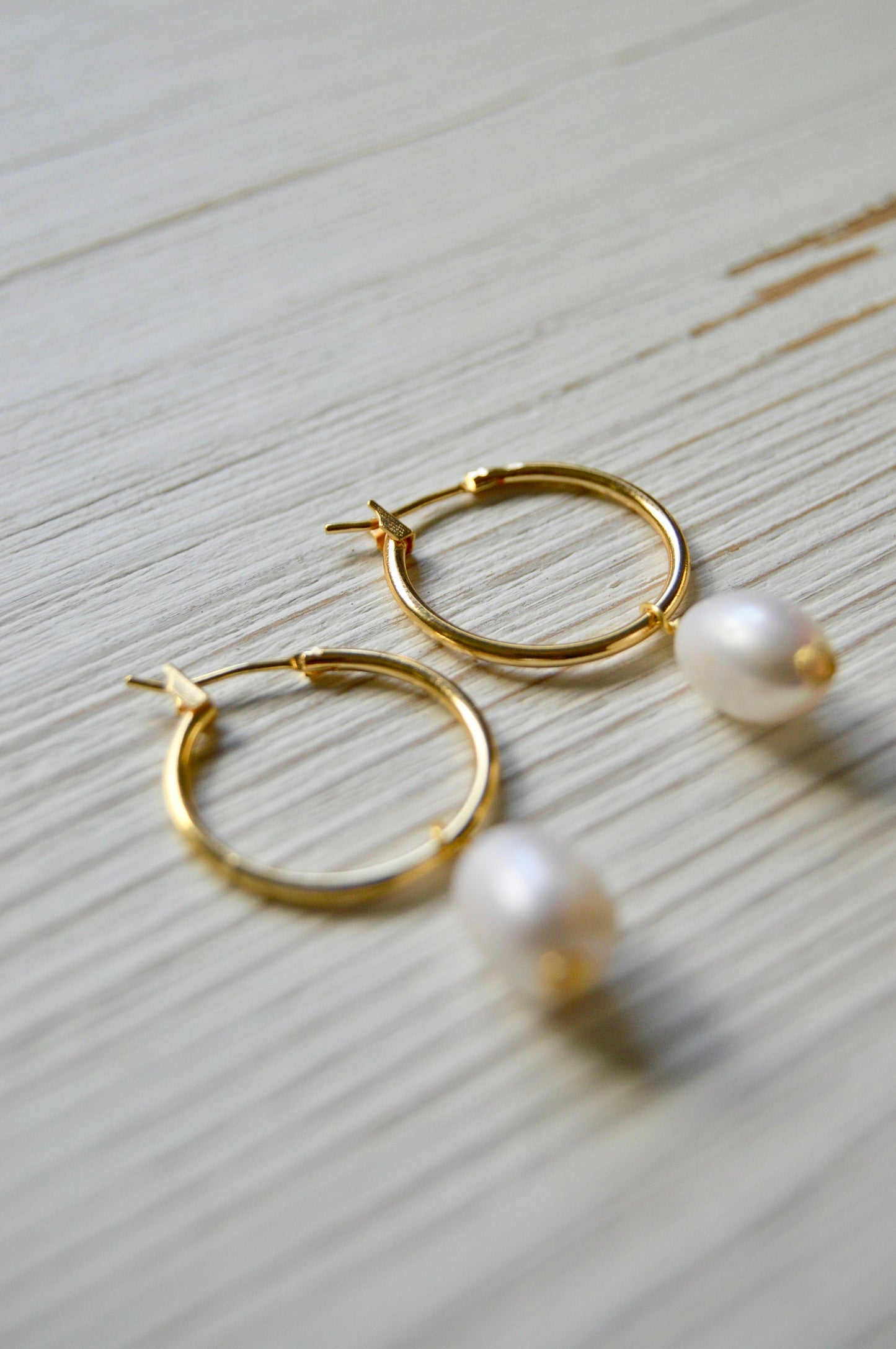 The Maris Pearl Hoop Earrings Flatlay Side