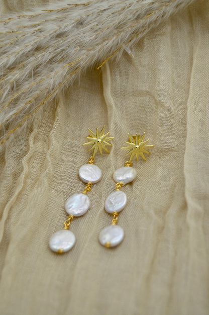The Ezra Star Pearl Dangle Earrings Alma Collective