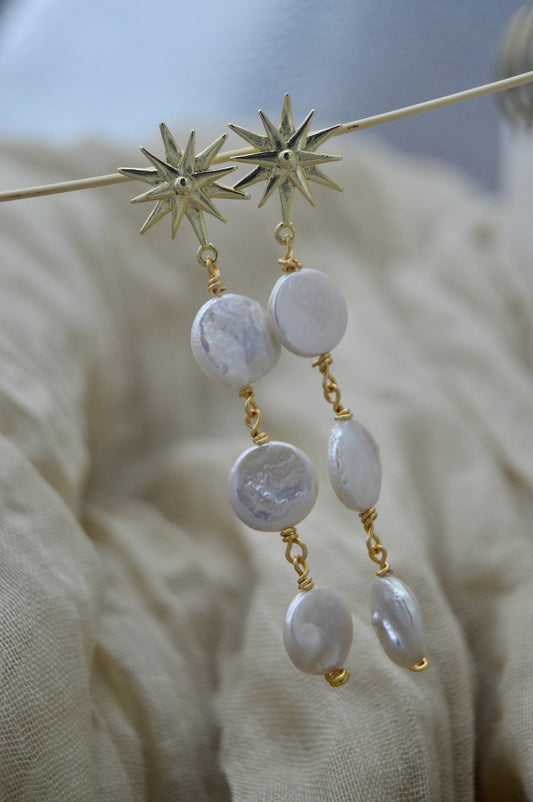 The Ezra Star Pearl Dangle Earrings Alma Collective