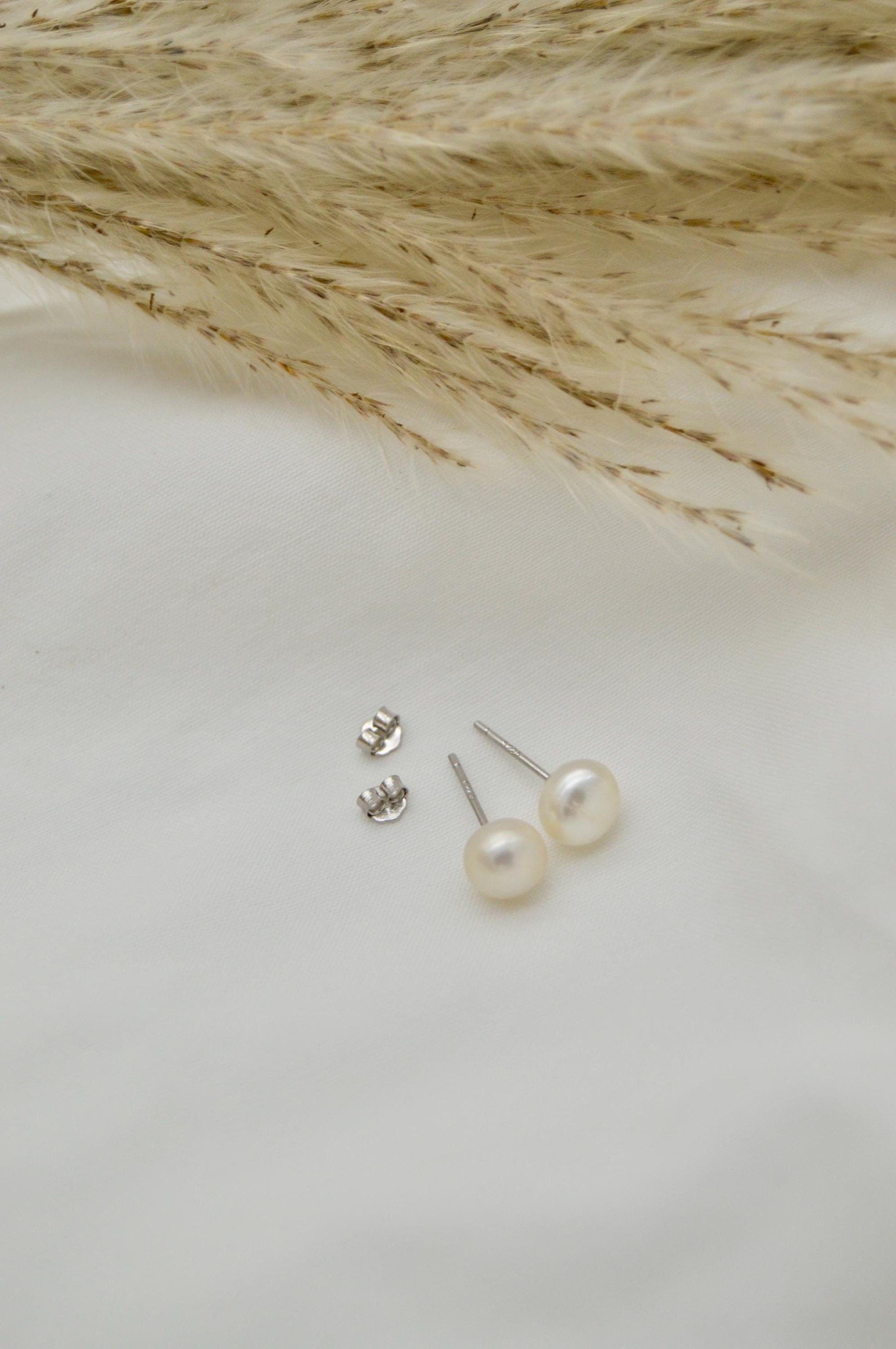 Baroque Pearl Stud Earrings Flatlay