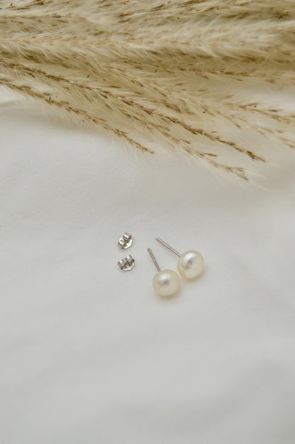 Baroque Pearl Stud Earrings Flatlay
