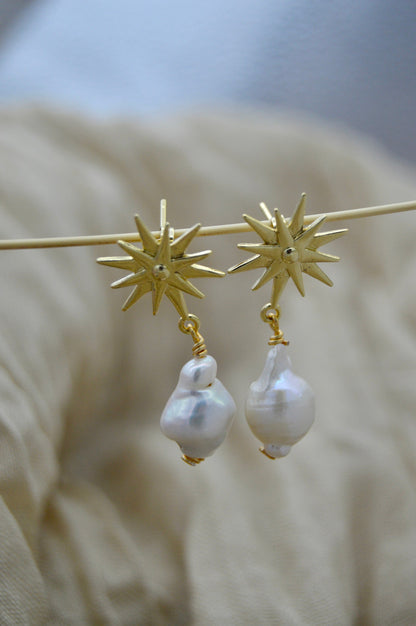 The Nova Star Pearl Dangle Earrings Alma Collective