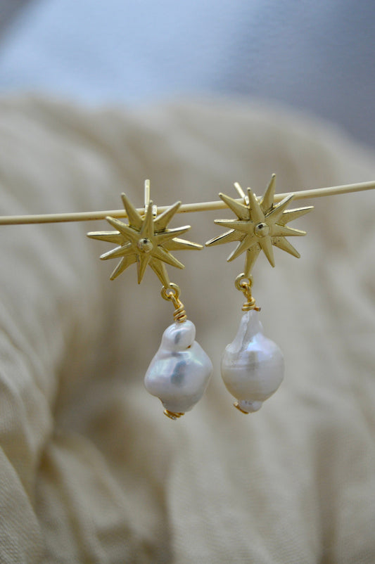 The Nova Star Pearl Dangle Earrings Alma Collective