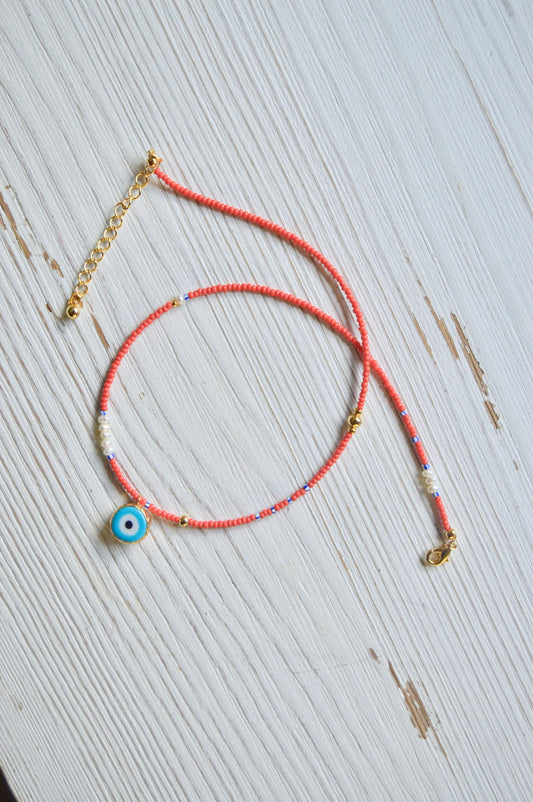 Evil Eye Beaded Necklace Flatlay