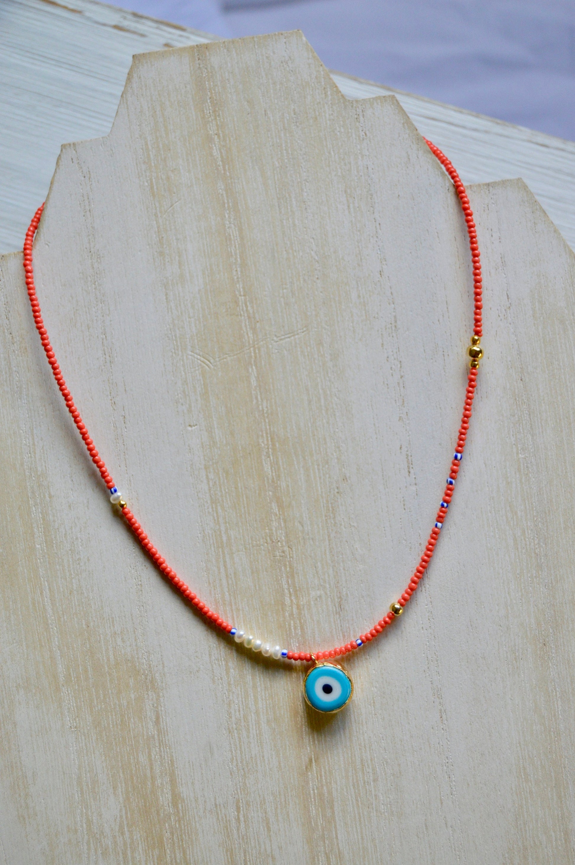 Evil Eye Beaded Necklace Size