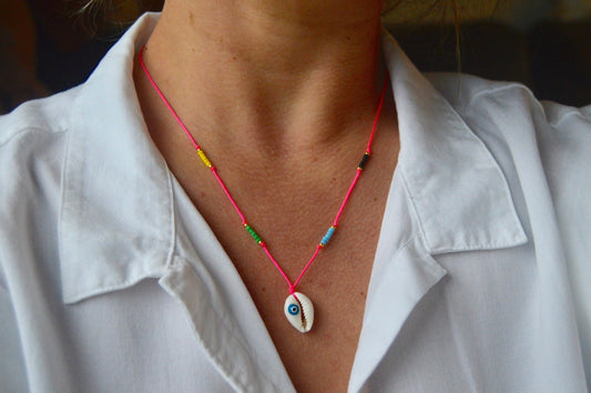 Evil Eye Cowrie Necklace Front
