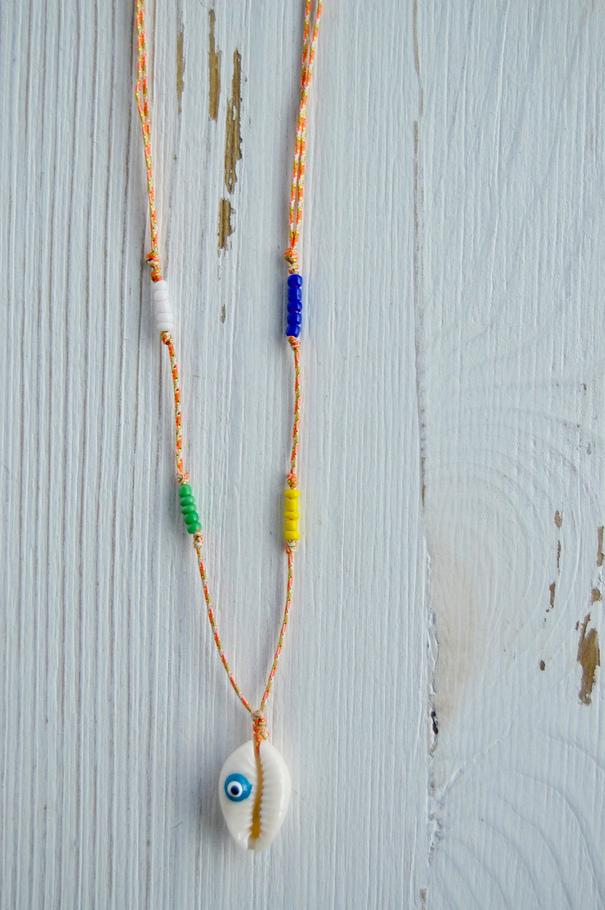 Evil Eye Cowrie Necklace Orange