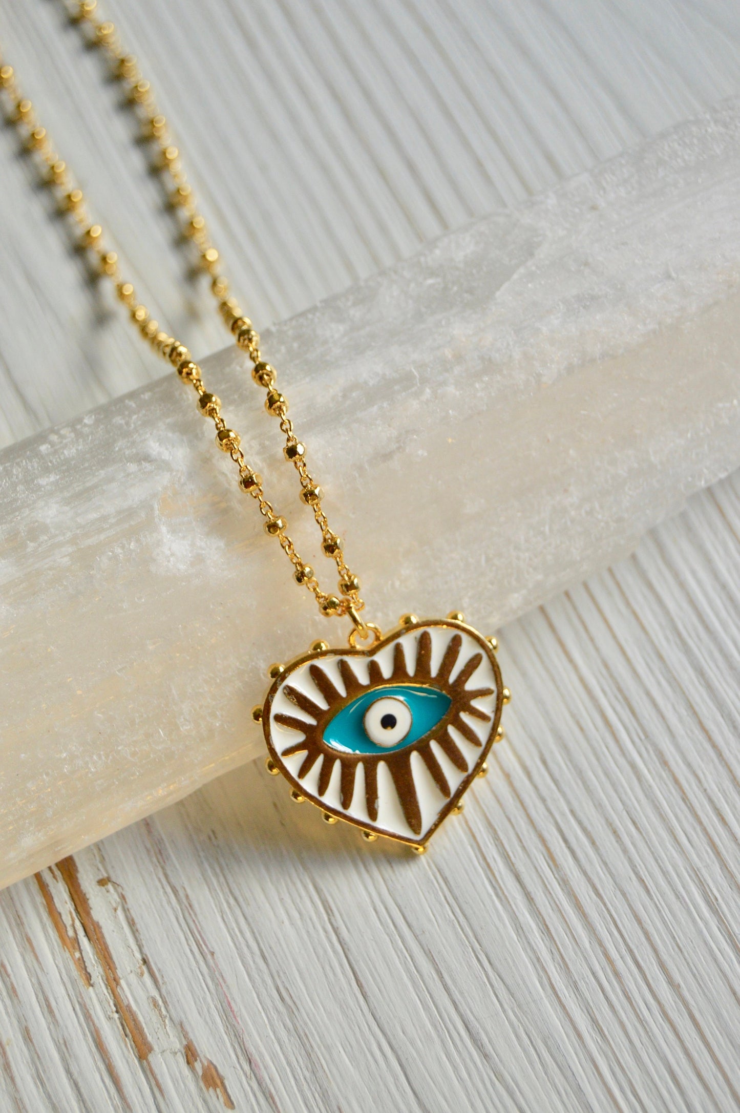Evil Eye Heart Necklace Crystal