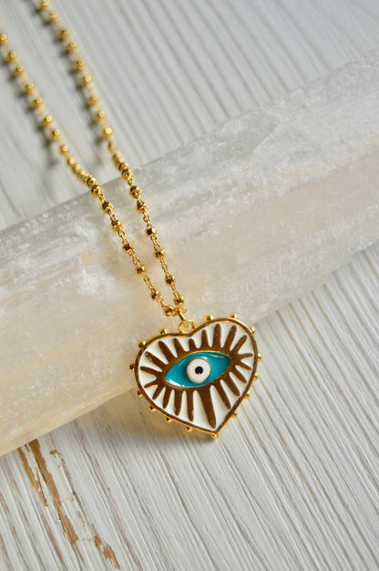Evil Eye Heart Necklace Crystal