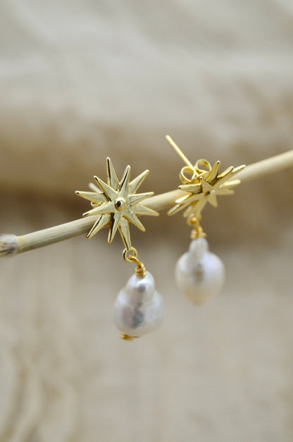 The Nova Star Pearl Dangle Earrings Alma Collective