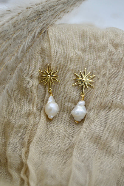 The Nova Star Pearl Dangle Earrings Alma Collective