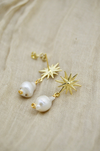 The Nova Star Pearl Dangle Earrings Alma Collective