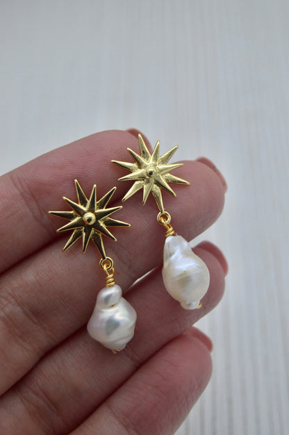 The Nova Star Pearl Dangle Earrings Alma Collective
