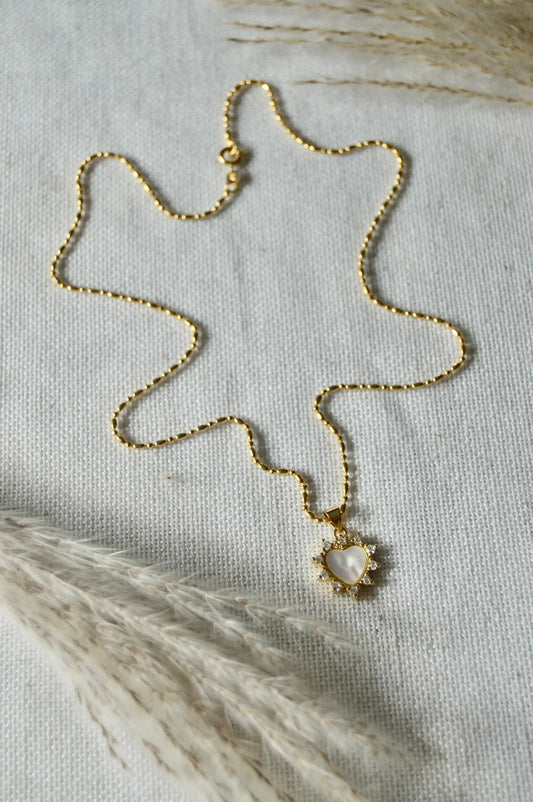 Pearl Heart Necklace Flatlay