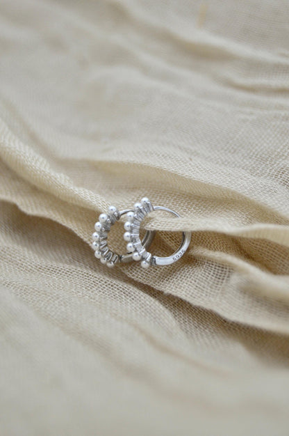 Pearl Huggie Earrings Close Up