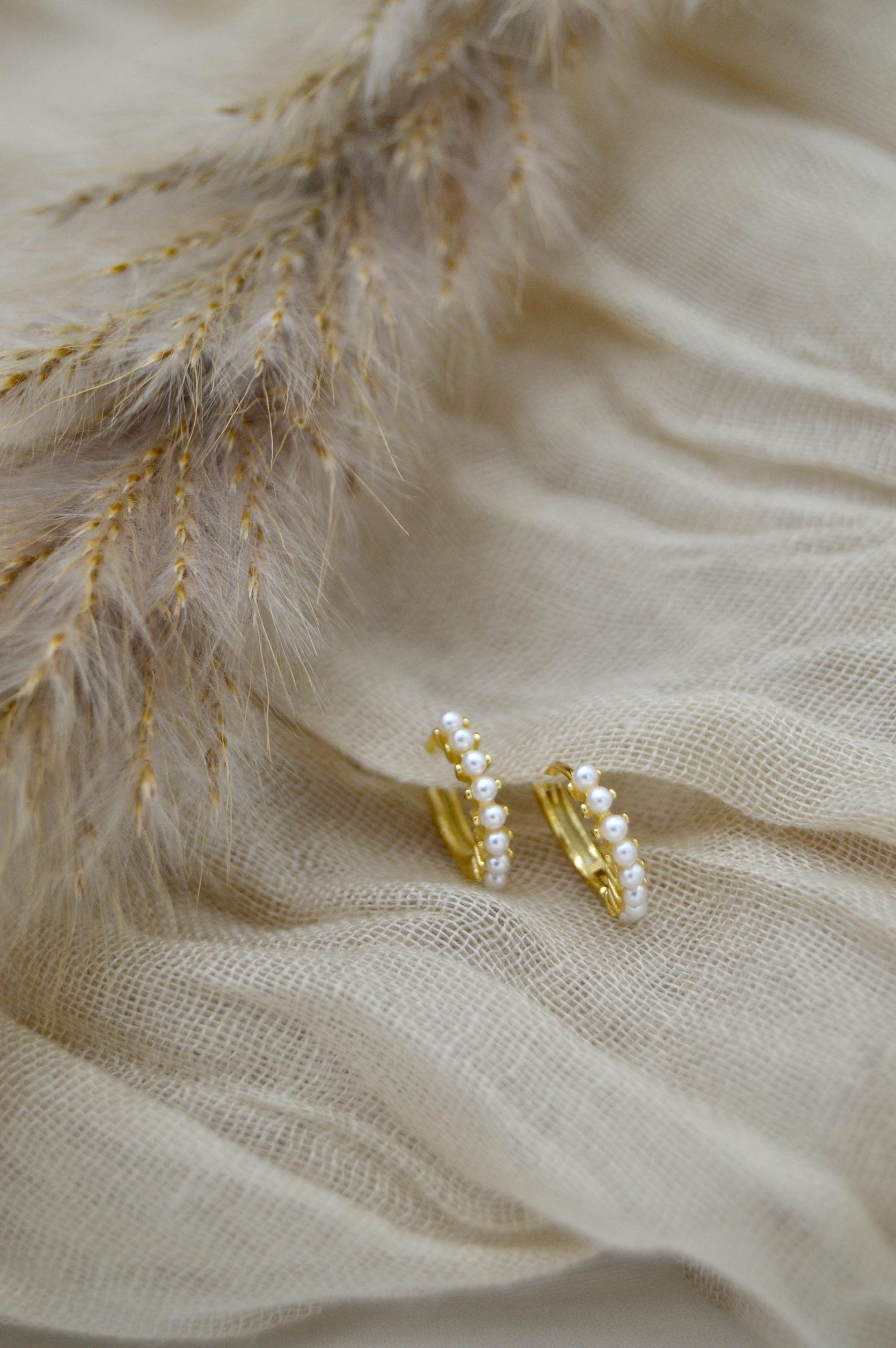 Pearl Huggie Earrings Gold
