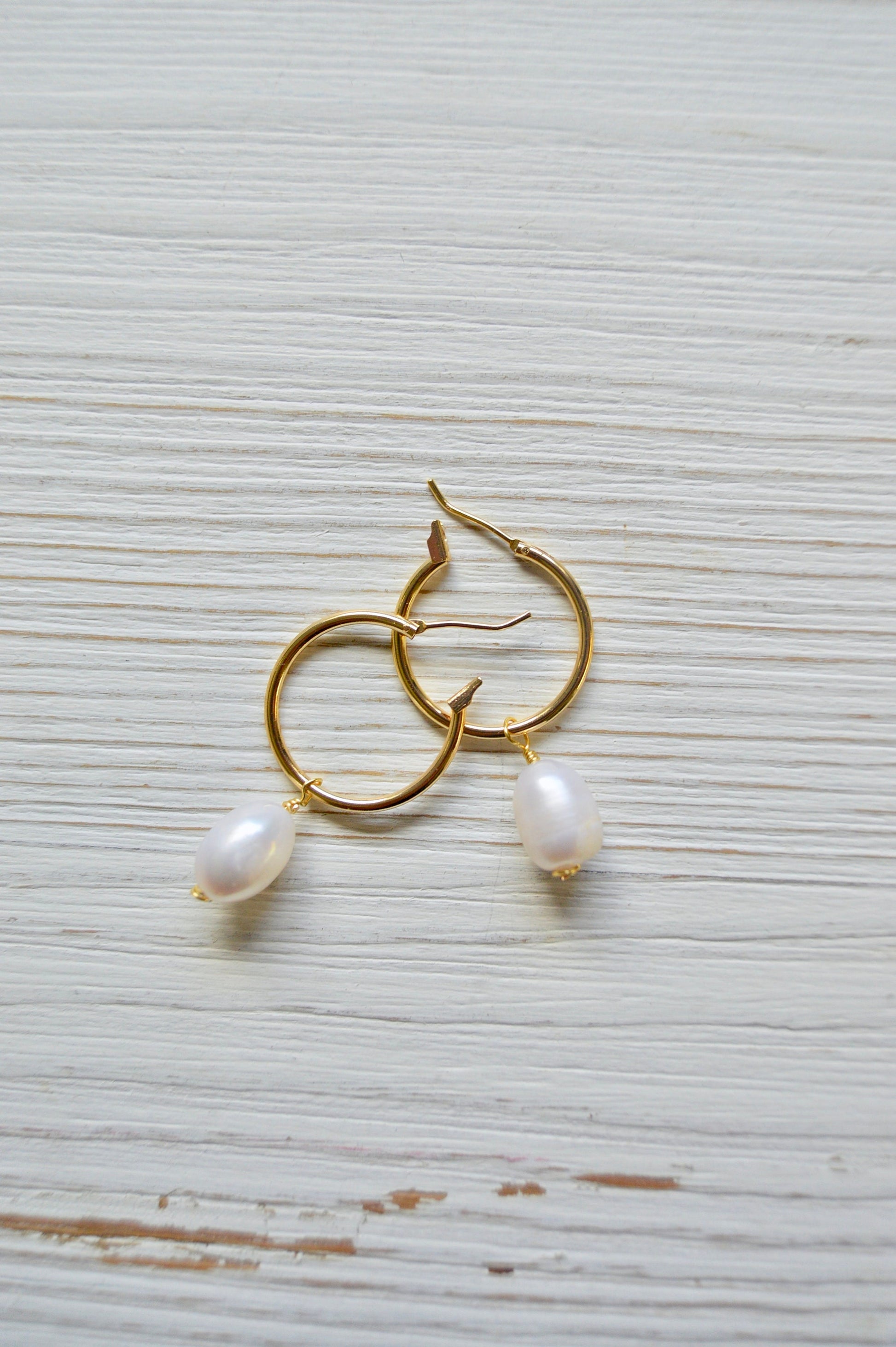 The Maris Pearl Hoop Earrings Flatlay Open