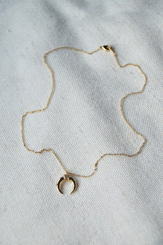 Tiny Crescent Necklace Flatlay
