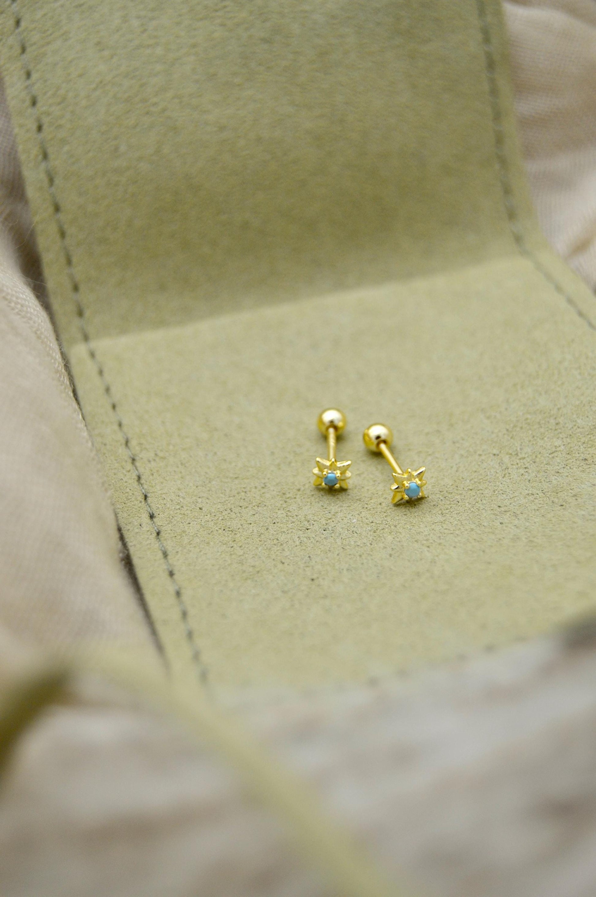 Turquoise Star Stud Earrings Close Up