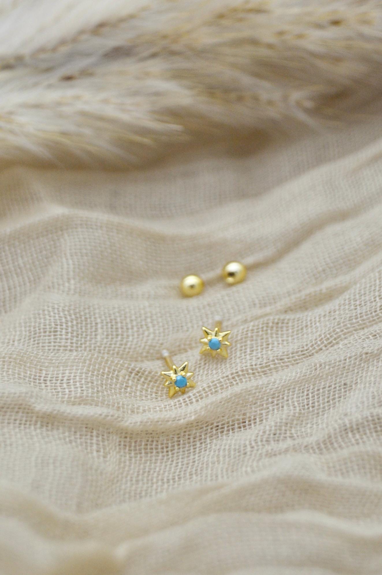 Turquoise Star Stud Earrings Flatlay