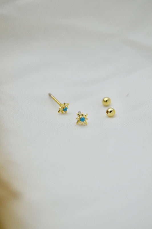 Turquoise Star Stud Earrings Front